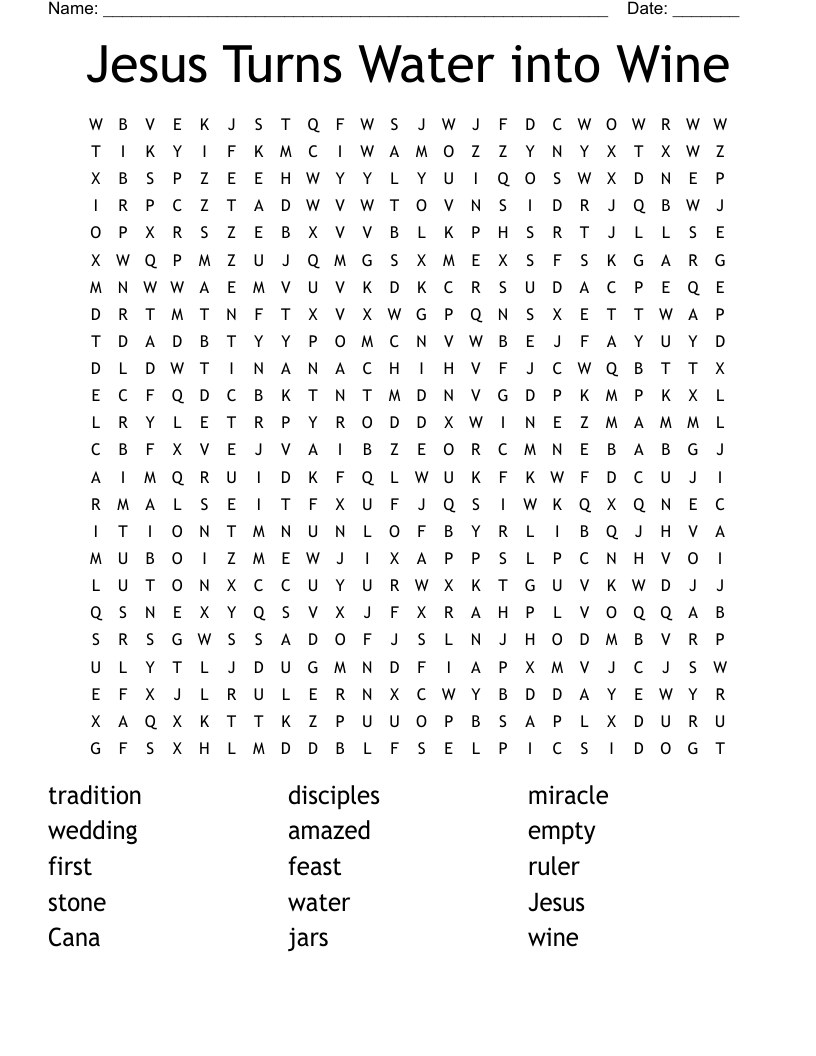 Jesus Turns Water into Wine Word Search