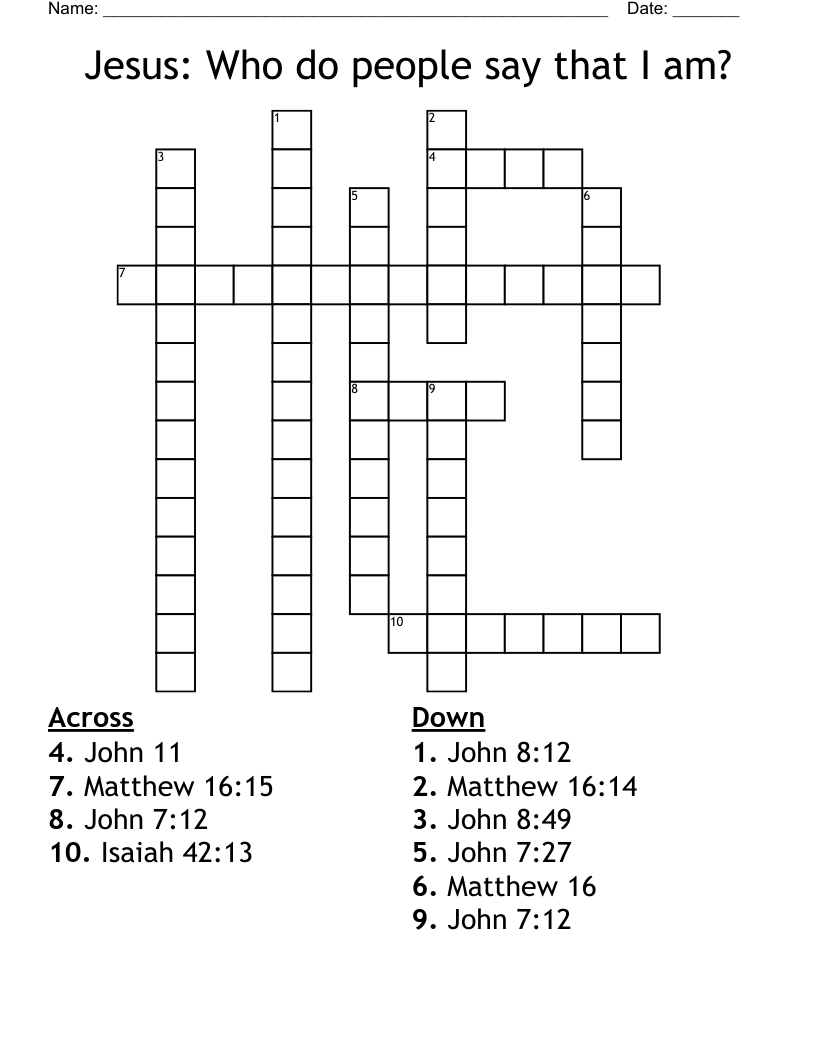 Jesus: Who do people say that I am? Crossword