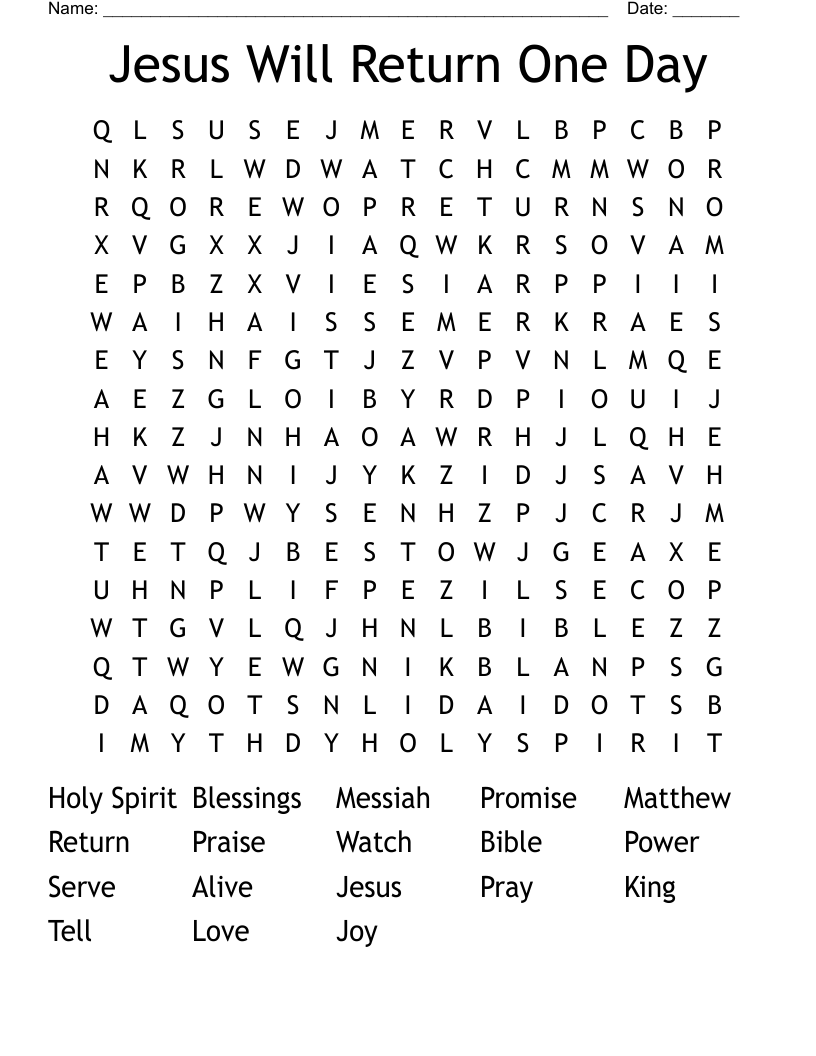 Jesus Will Return One Day Word Search
