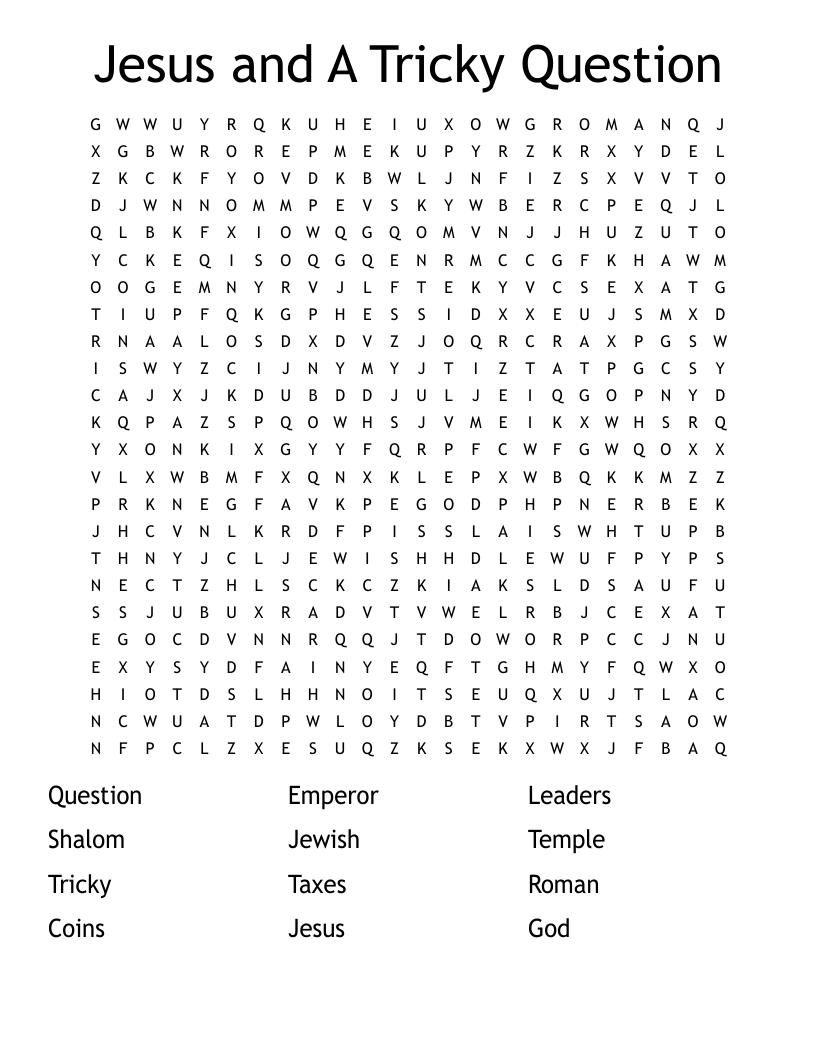 Jesus and A Tricky Question Word Search