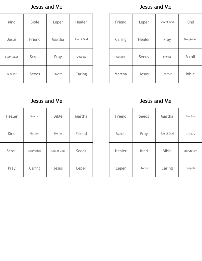 Jesus and Me Bingo Cards