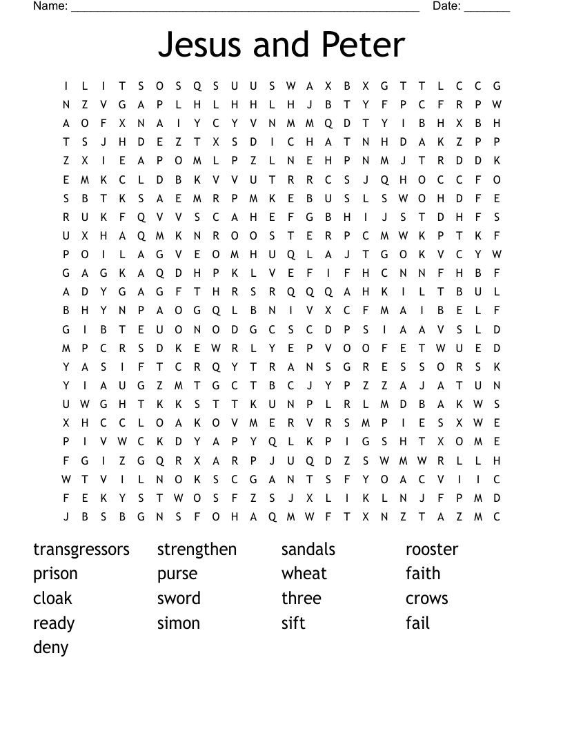 Jesus and Peter   Word Search