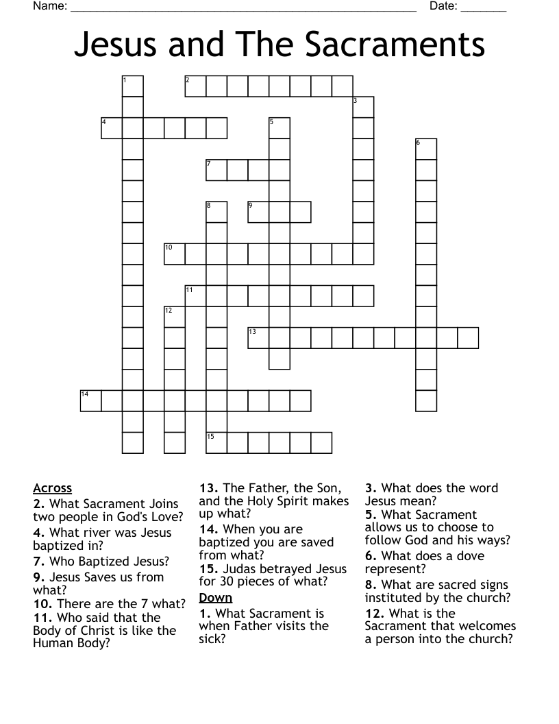 Jesus and The Sacraments Crossword