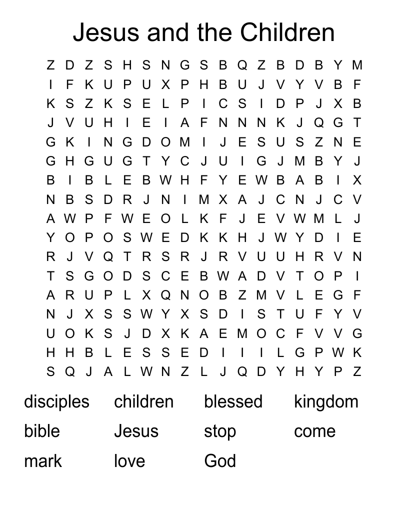 Jesus and the Children Word Search