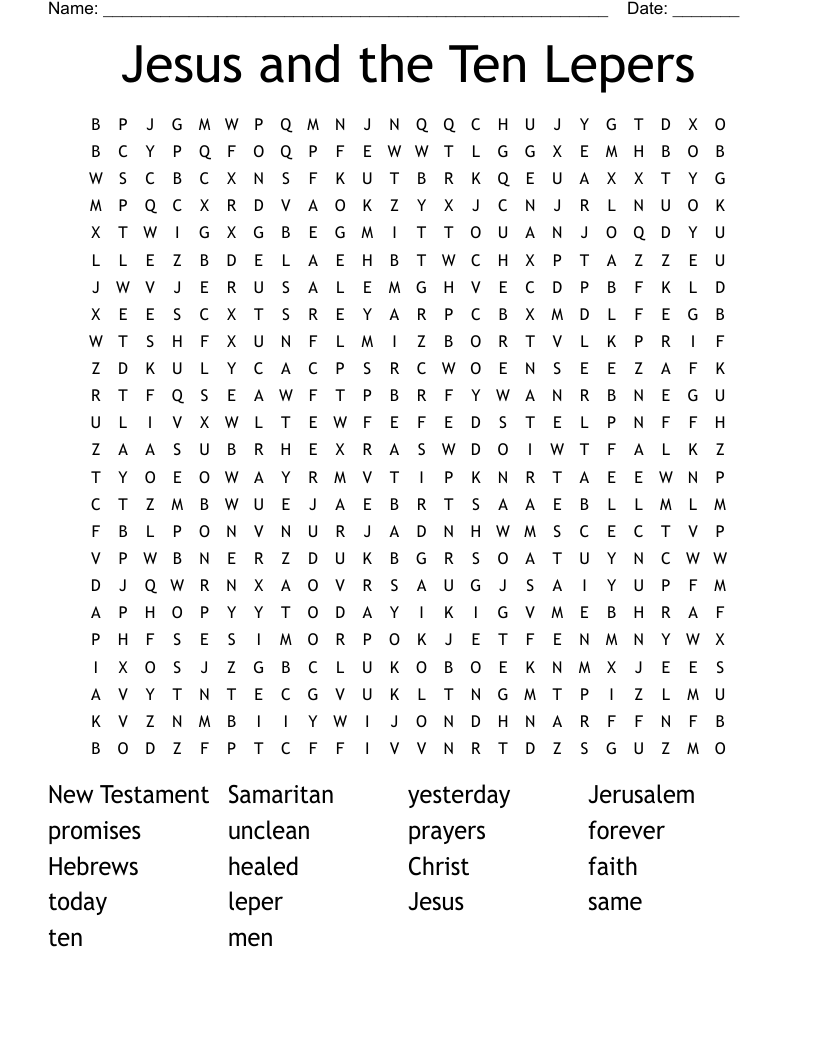 Jesus and the Ten Lepers Word Search