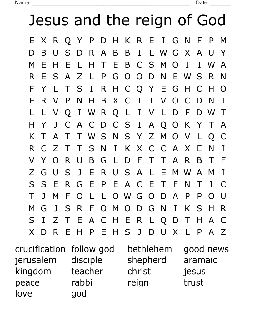 Jesus and the reign of God  Word Search