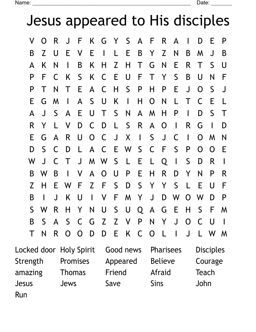 Jesus appeared to His disciples Word Search