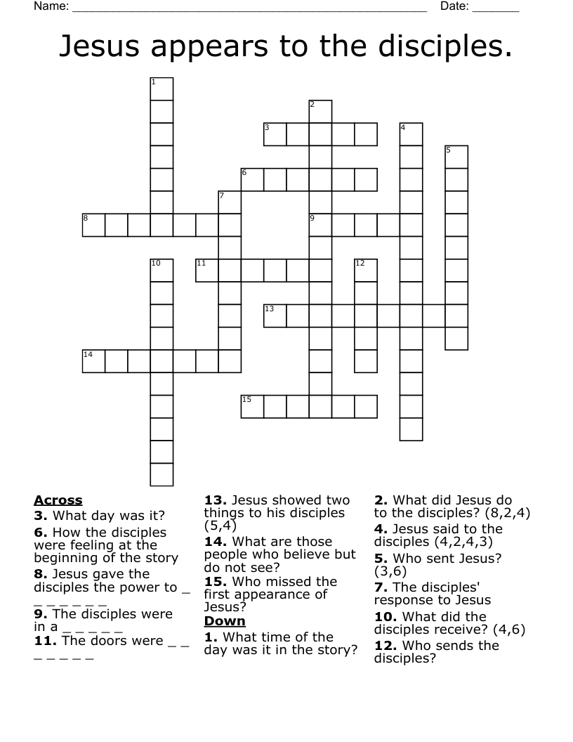 Jesus appears to the disciples. Crossword