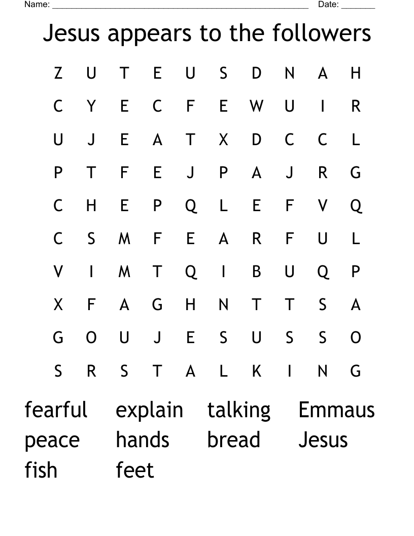 Jesus appears to the followers Word Search