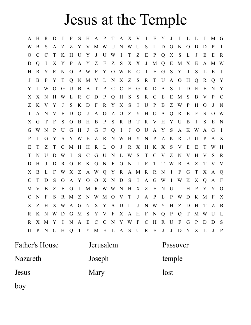 Jesus at the Temple Word Search