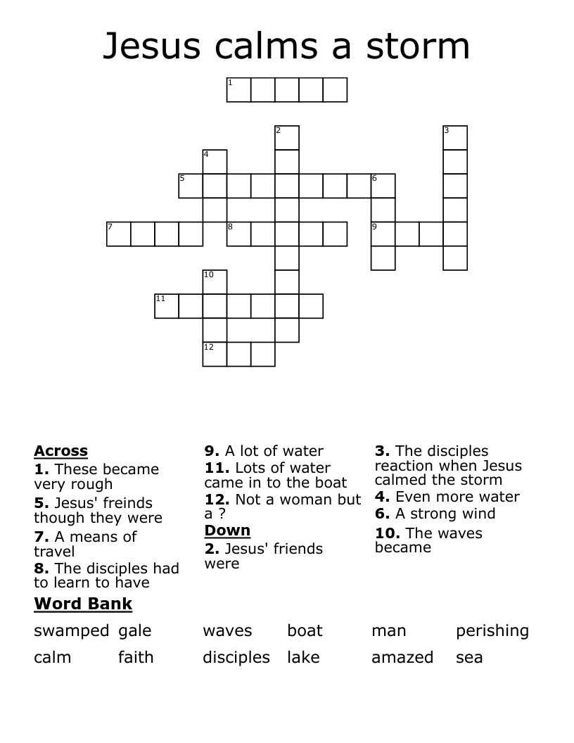 Jesus calms a storm Crossword