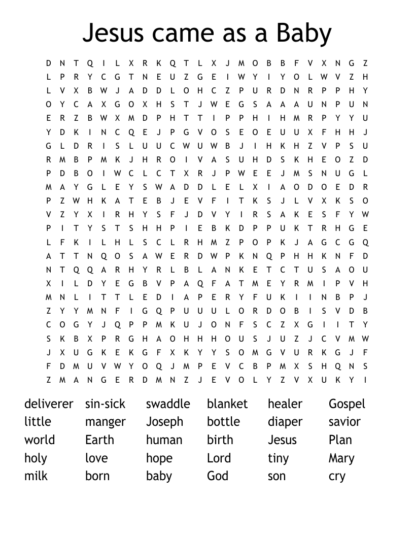 Jesus came as a Baby Word Search