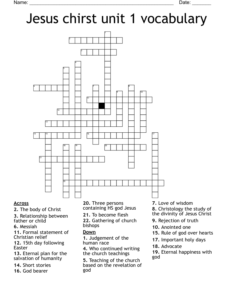 Jesus chirst unit 1 vocabulary  Crossword