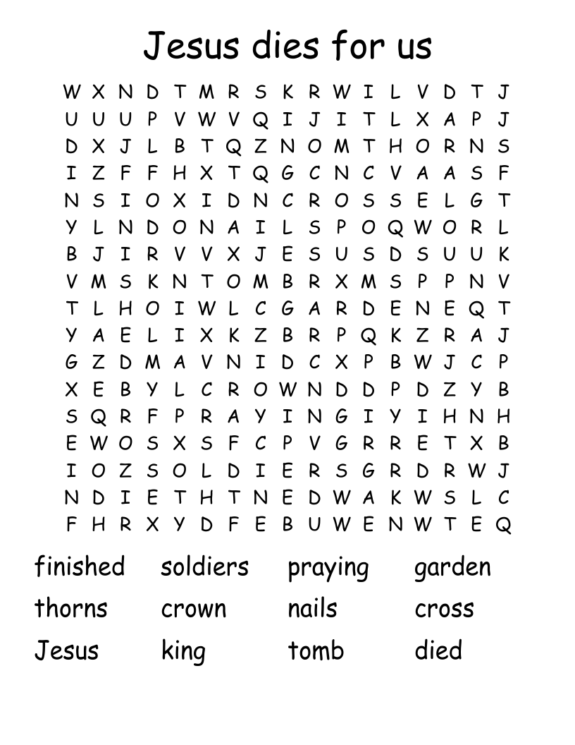 Jesus dies for us Word Search