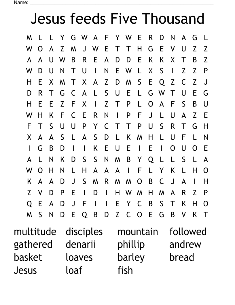 Jesus feeds Five Thousand Word Search