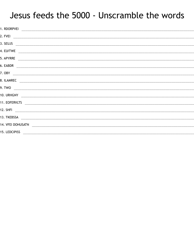 Jesus feeds the 5000 - Unscramble the words