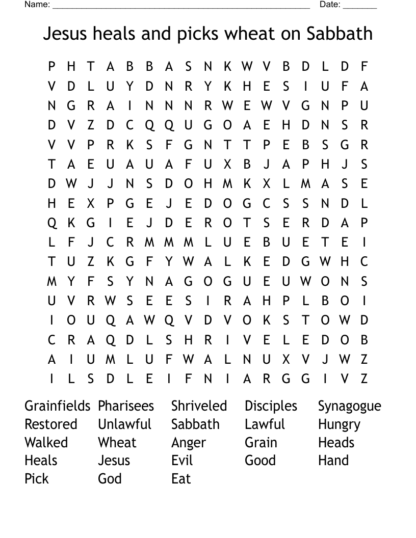 Jesus heals and picks wheat on Sabbath Word Search