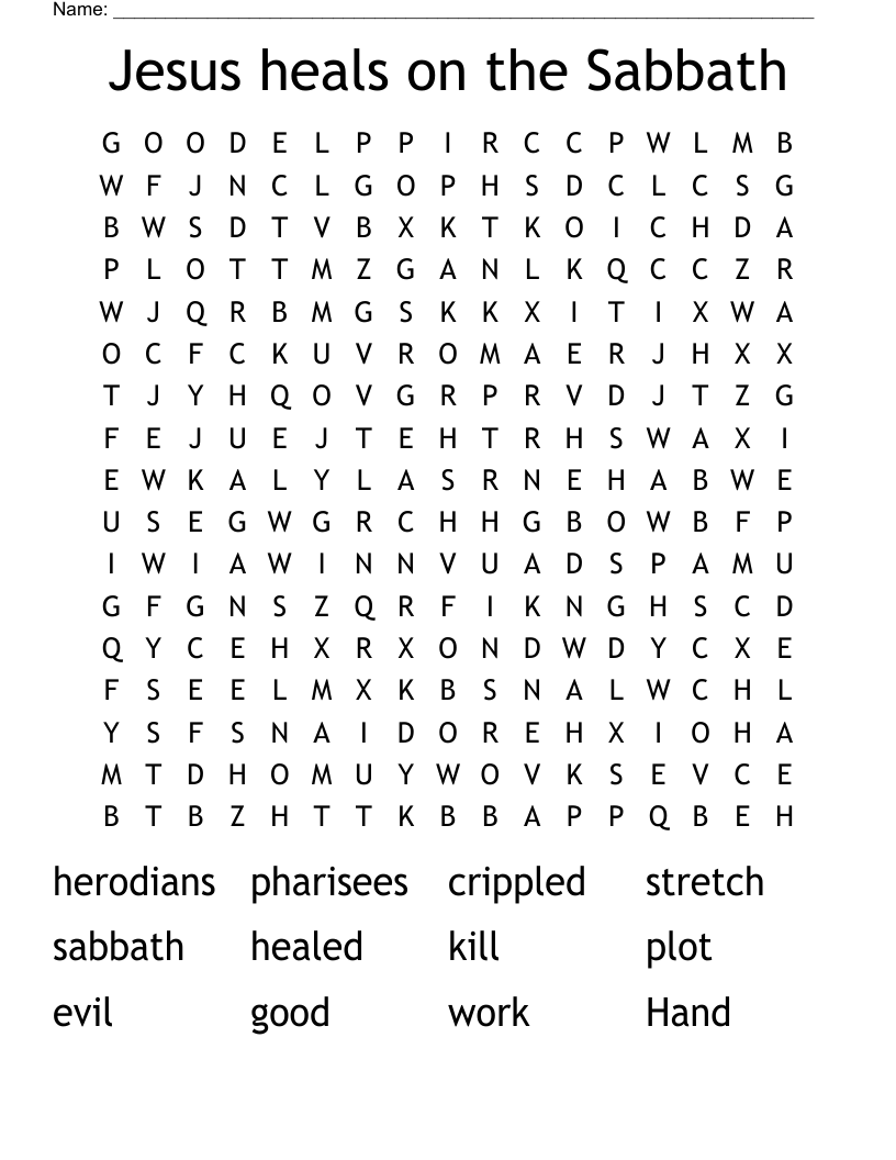 Jesus heals on the Sabbath Word Search