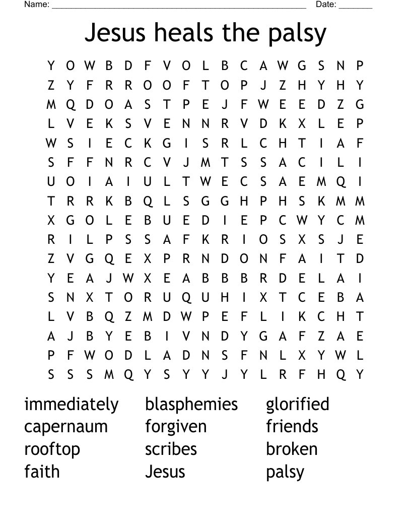 Jesus heals the palsy Word Search