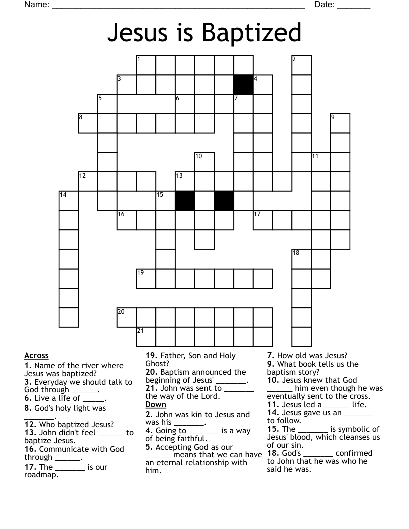 Jesus is Baptized Crossword