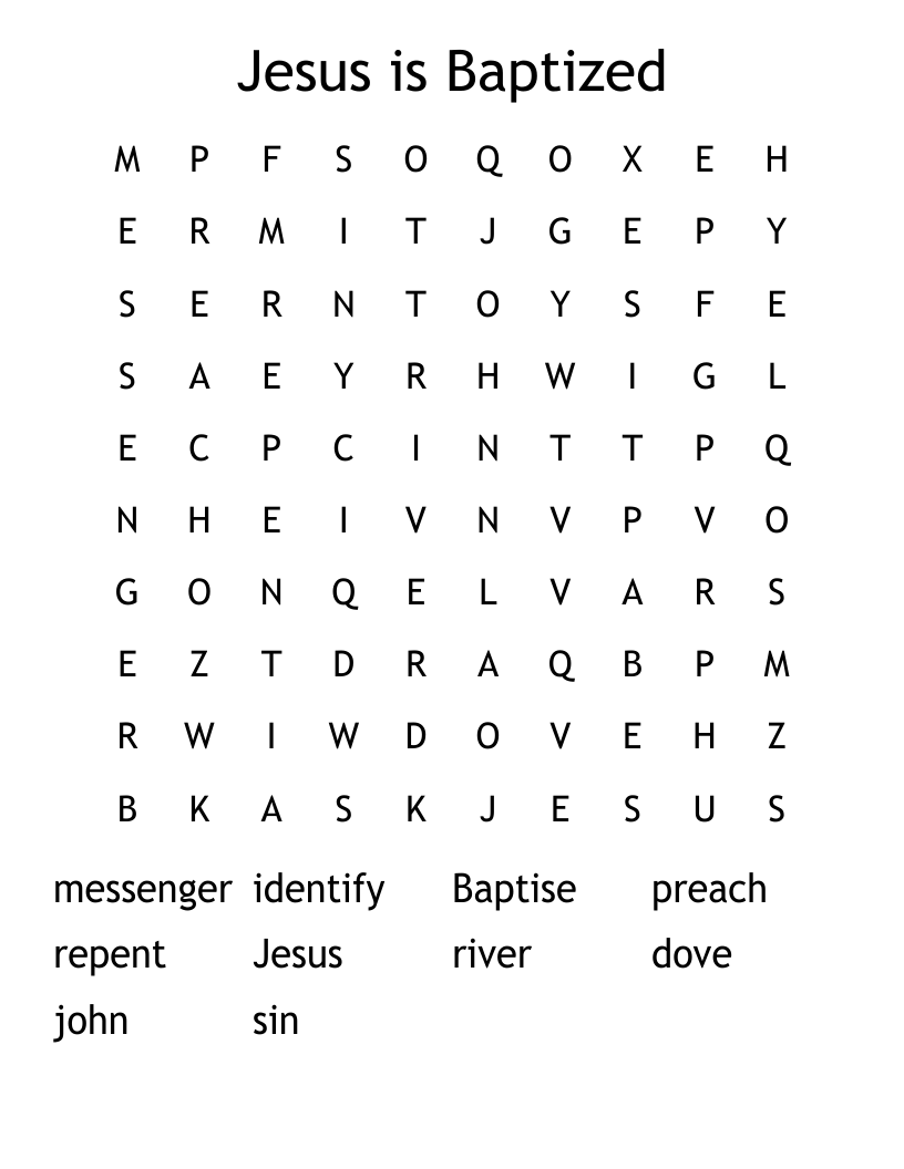 Jesus is Baptized Word Search