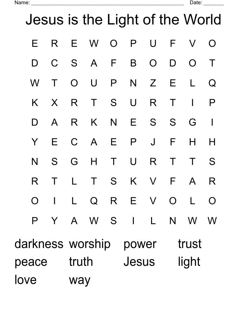 Jesus is the Light of the World Word Search