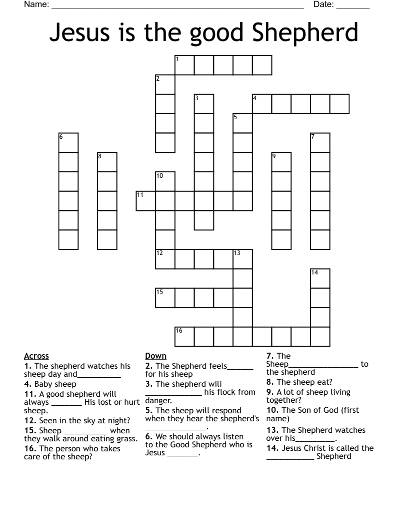 Jesus is the good Shepherd Crossword