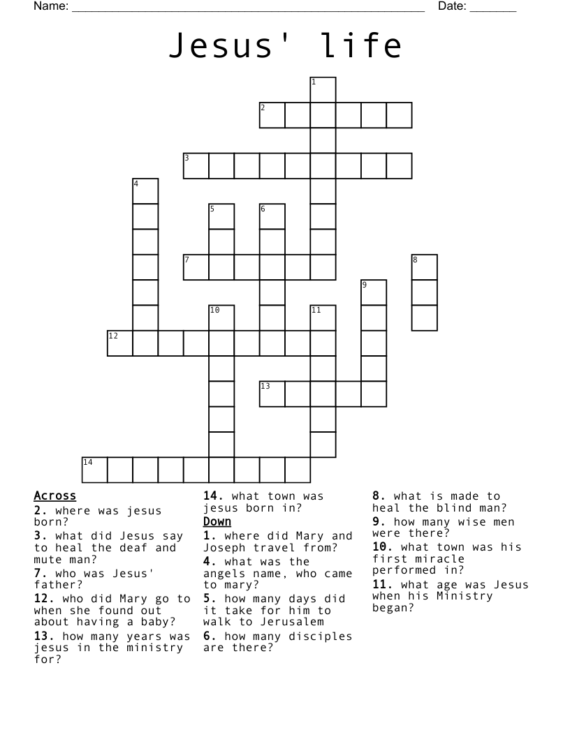 Jesus' life  Crossword