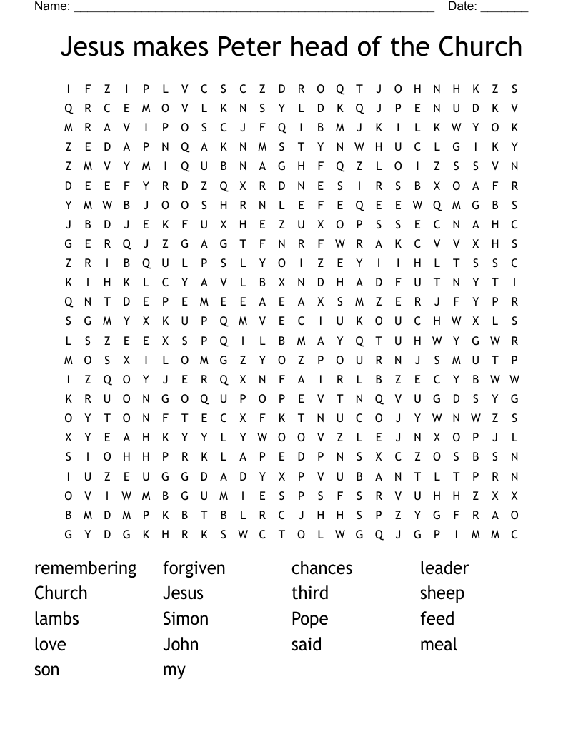 Jesus makes Peter head of the Church Word Search