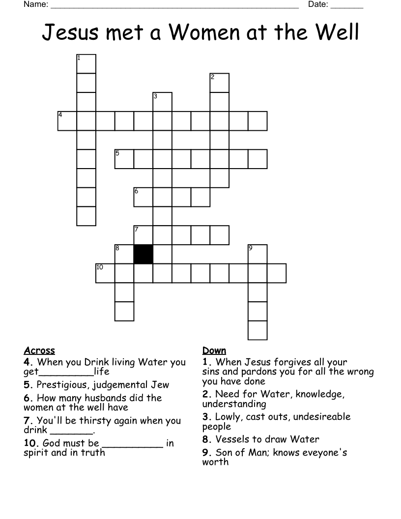Jesus met a Women at the Well Crossword
