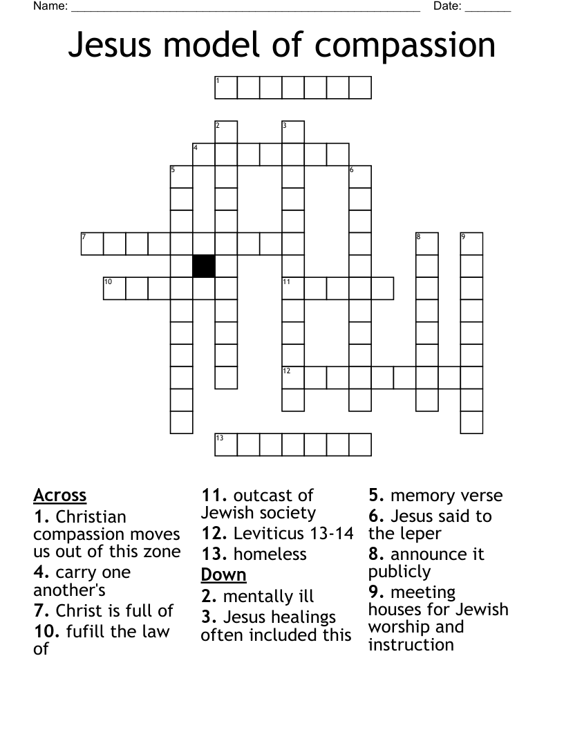 Jesus model of compassion Crossword