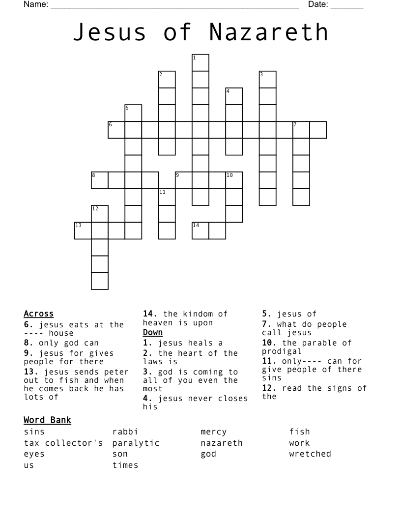 Jesus of Nazareth Crossword