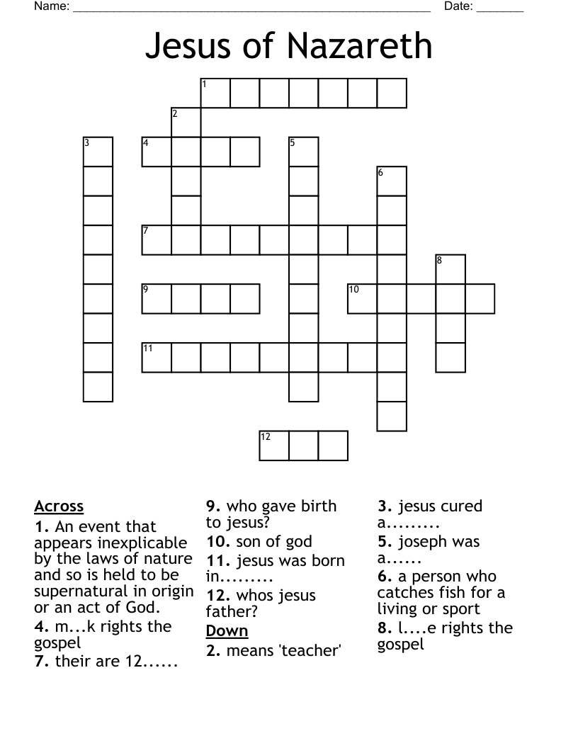 Jesus of Nazareth Crossword