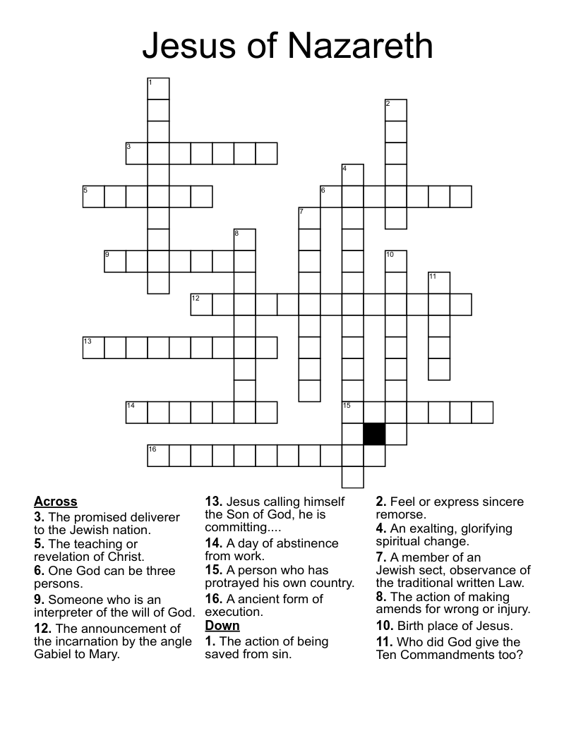 Jesus of Nazareth Crossword