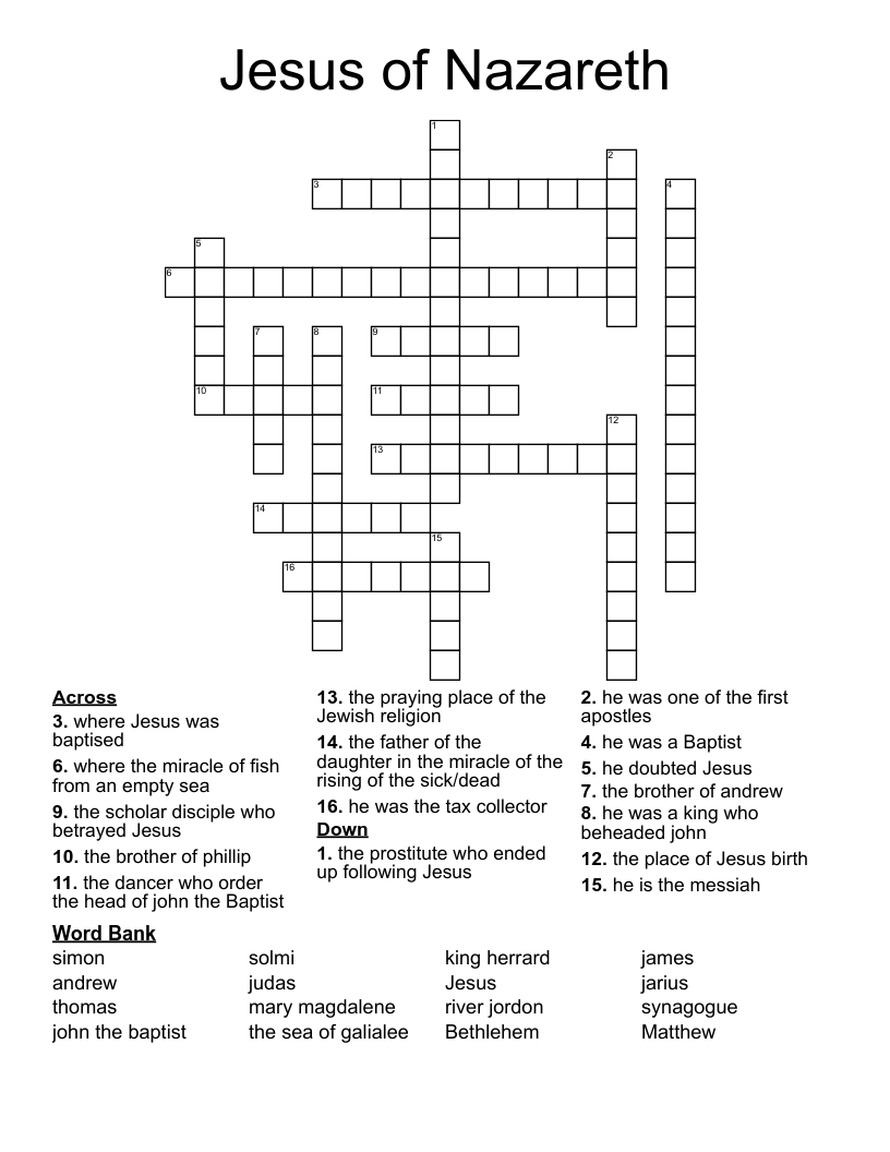 Jesus of Nazareth  Crossword