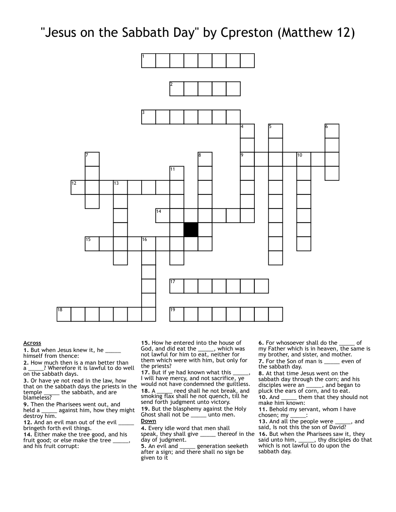 "Jesus on the Sabbath Day" by Cpreston (Matthew 12) Crossword