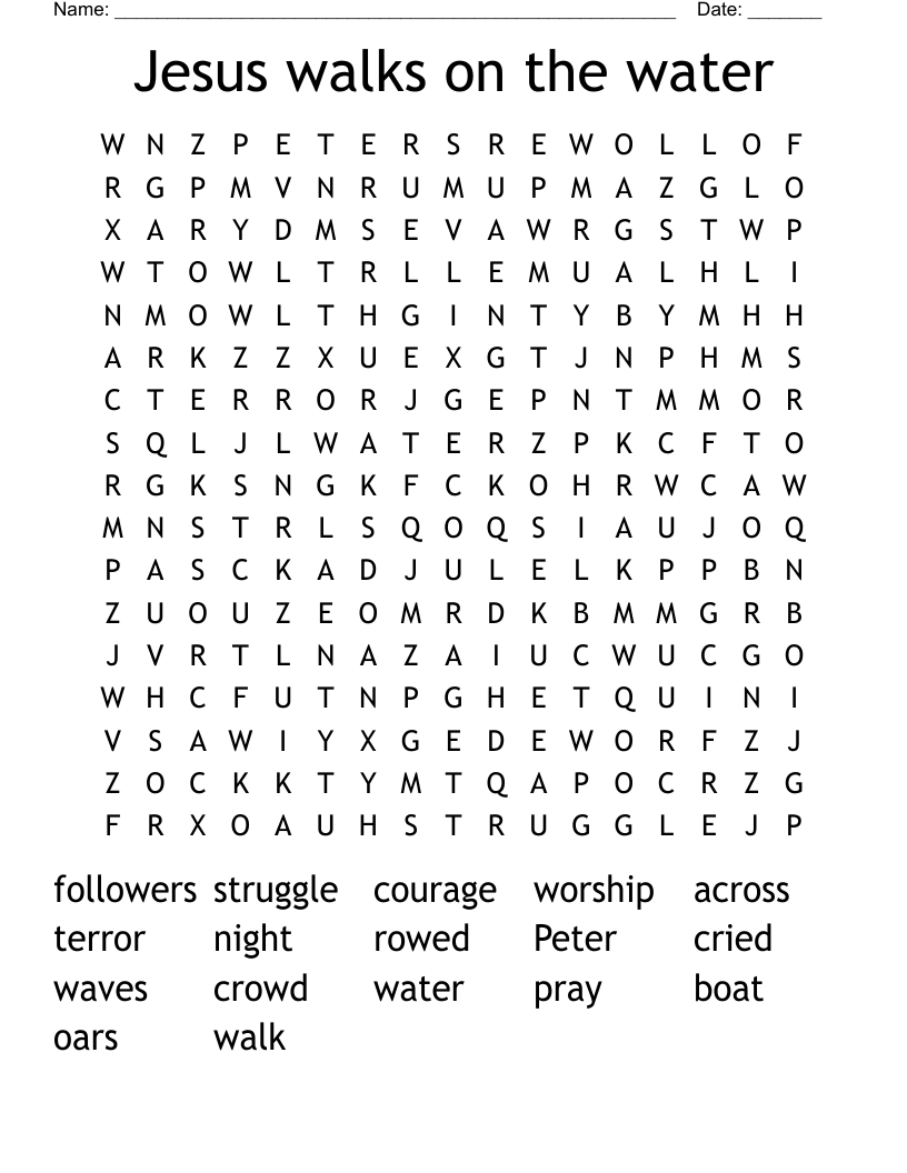 Jesus walks on the water Word Search