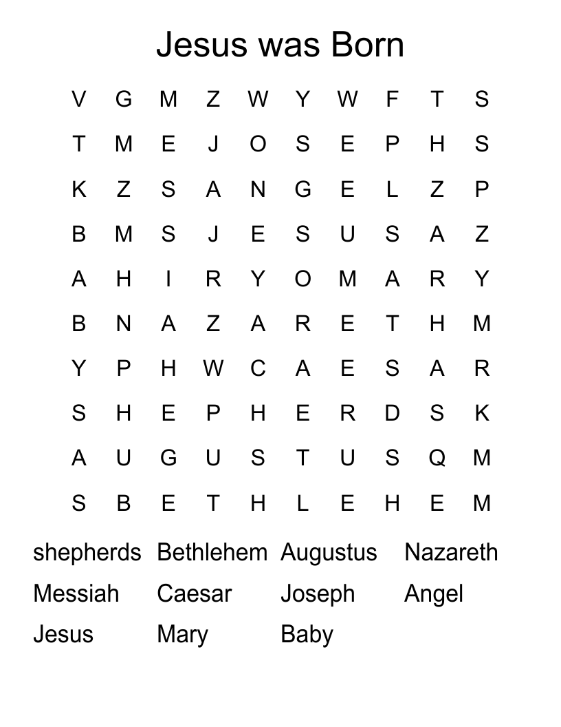 Jesus was Born Word Search