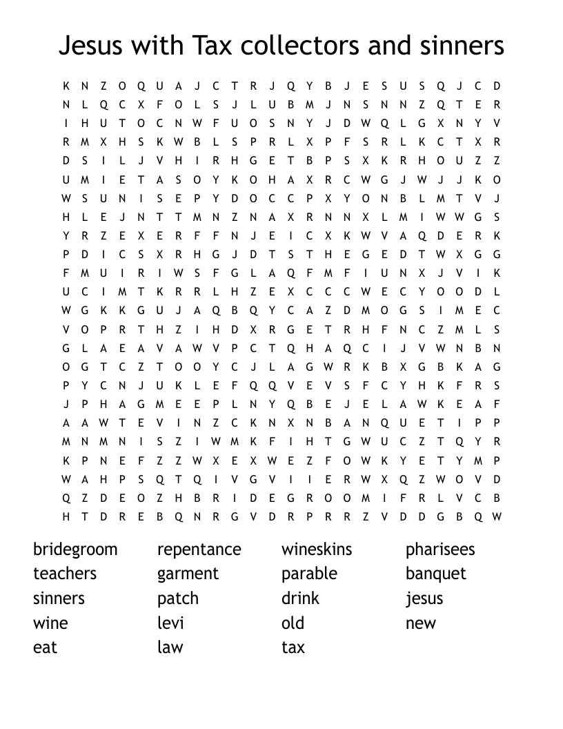 Jesus with Tax collectors and sinners Word Search