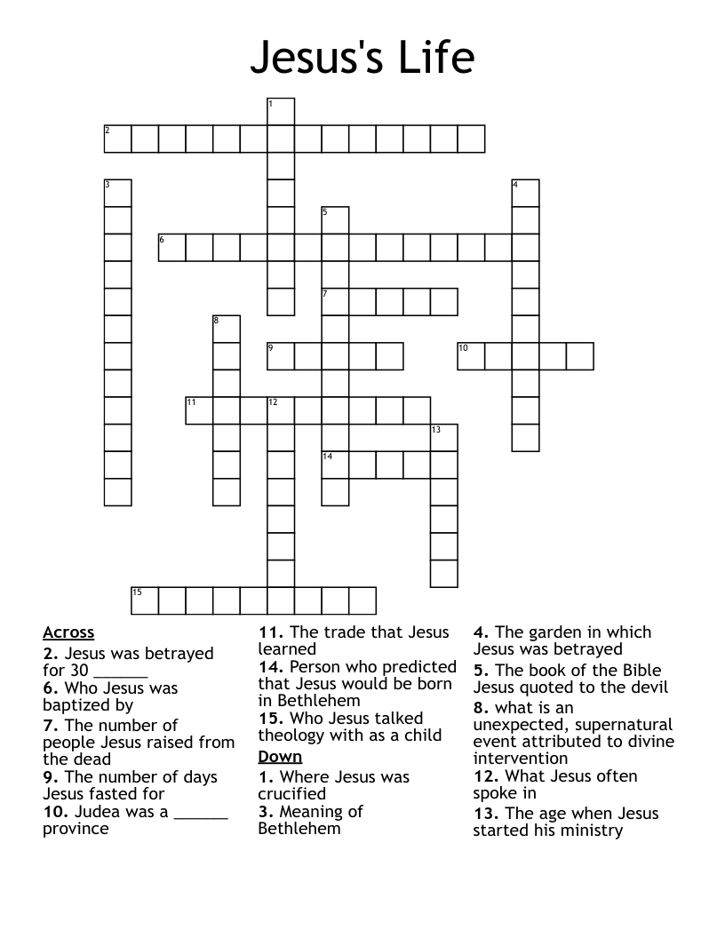 Jesus's Life Crossword