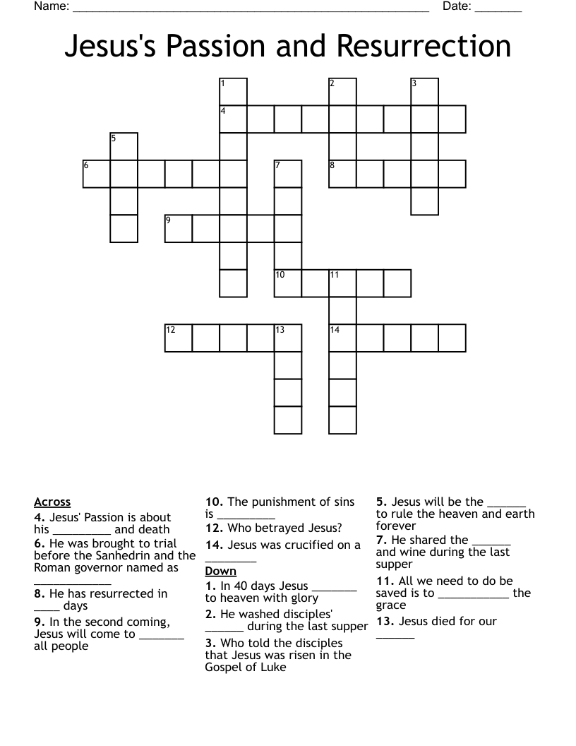 Jesus's Passion and Resurrection  Crossword