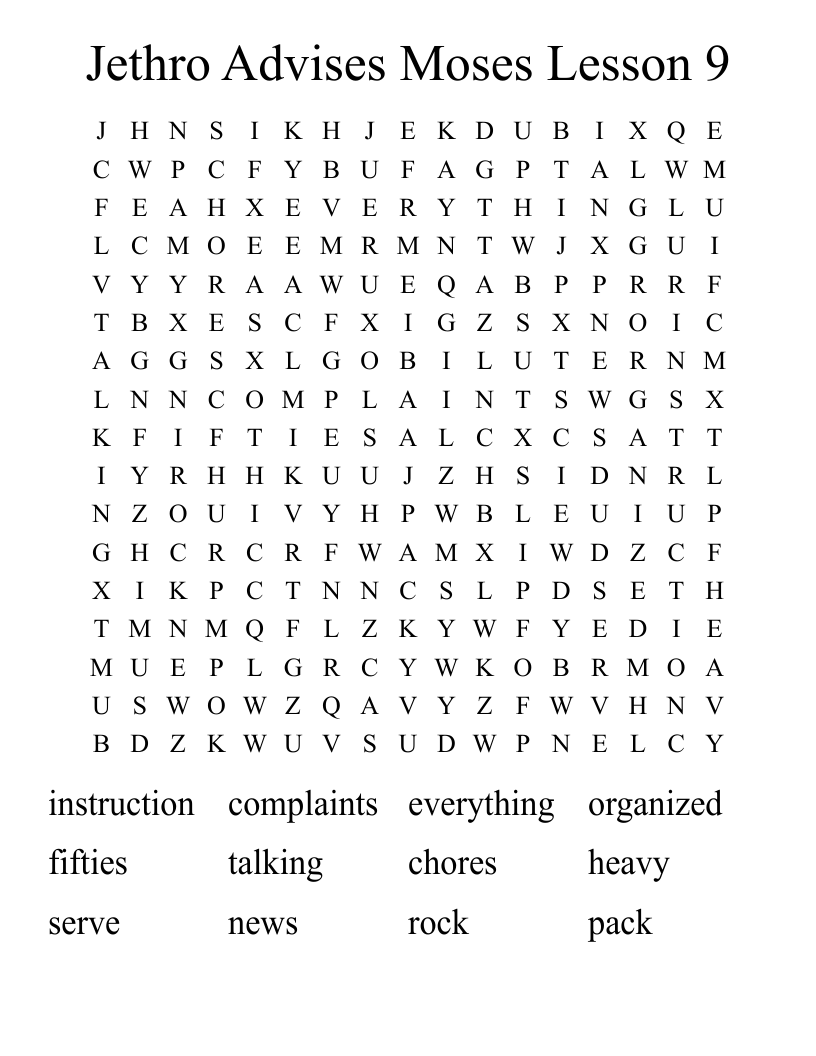 Jethro Advises Moses Lesson 9 Word Search