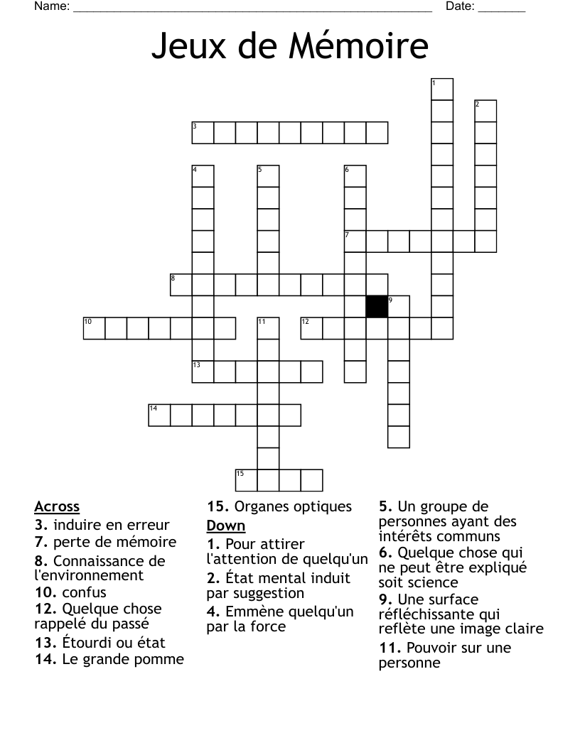 Jeux de Mémoire Crossword