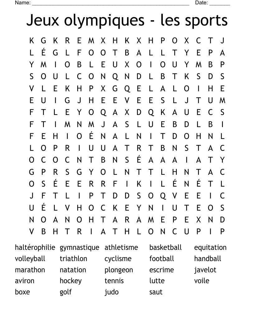 Jeux olympiques - les sports Word Search