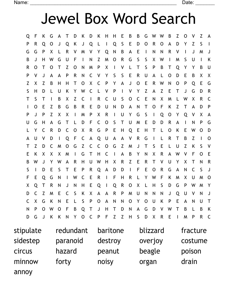 Jewel Box Word Search