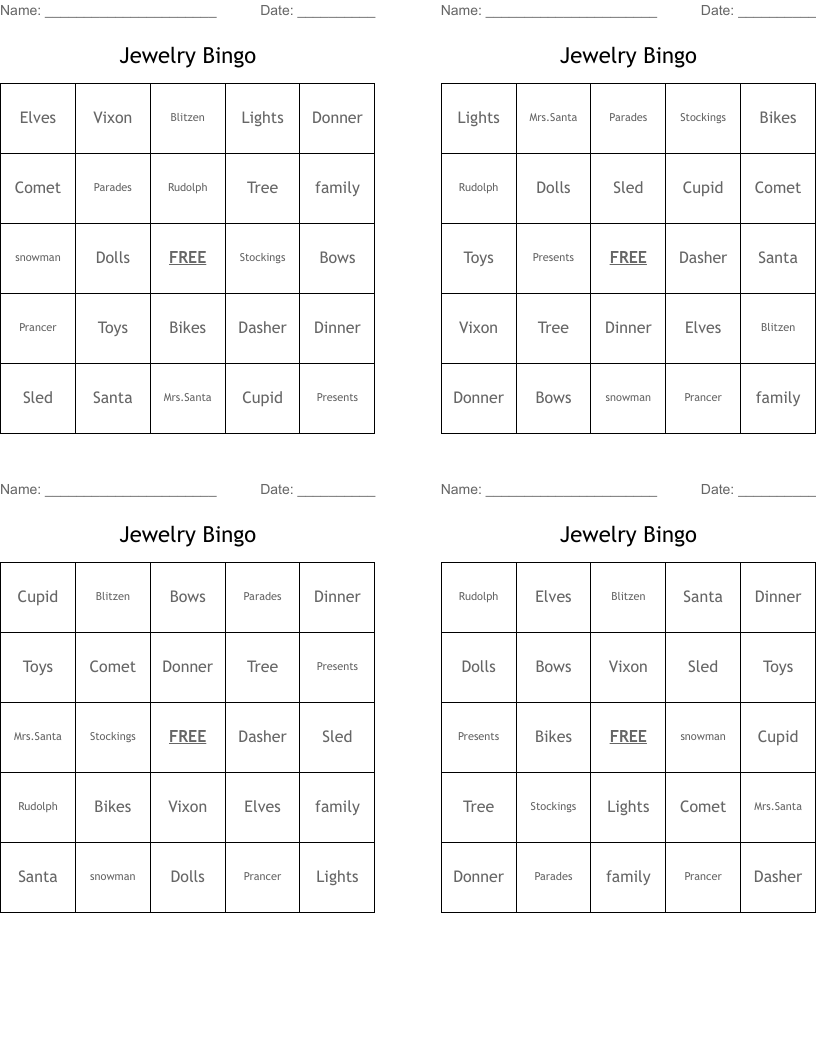 Jewelry Bingo