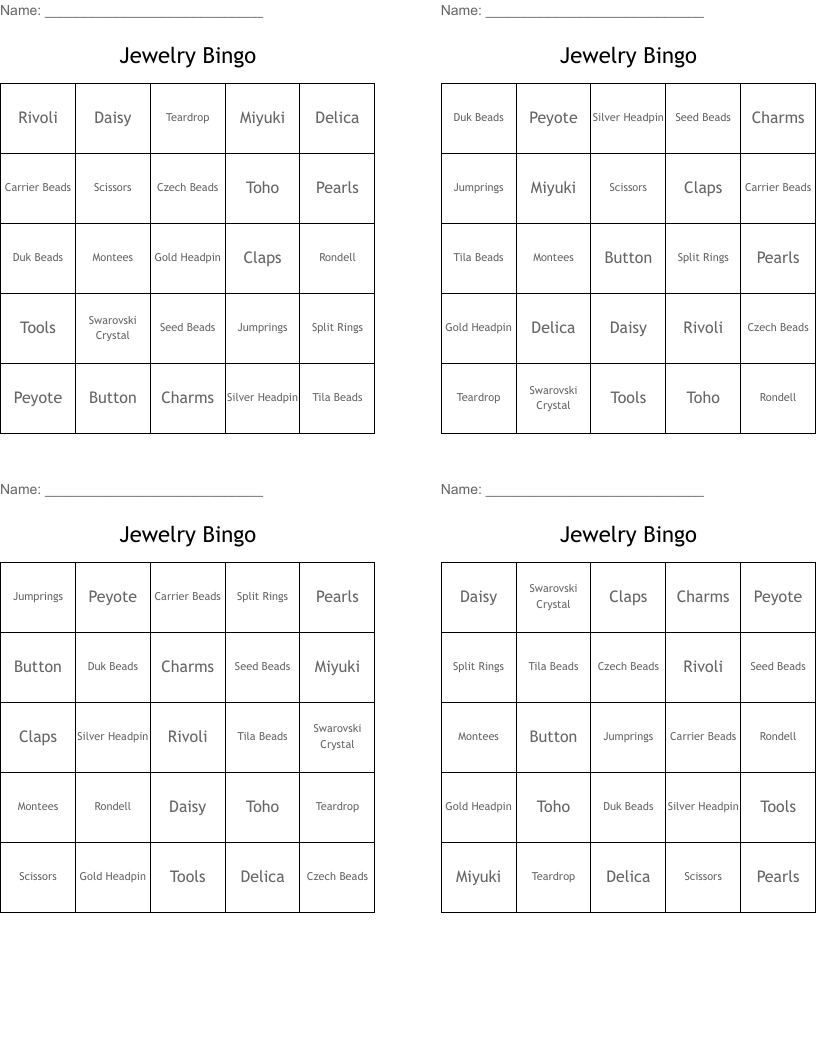Jewelry Bingo