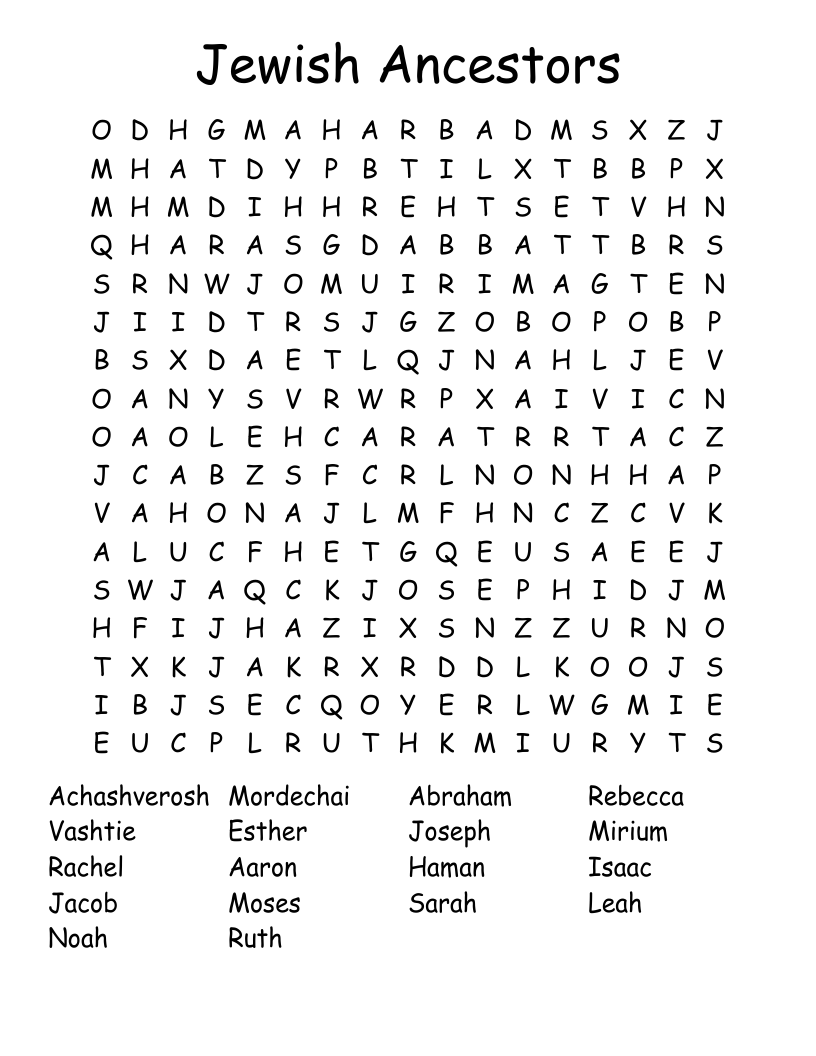 Jewish Ancestors Word Search