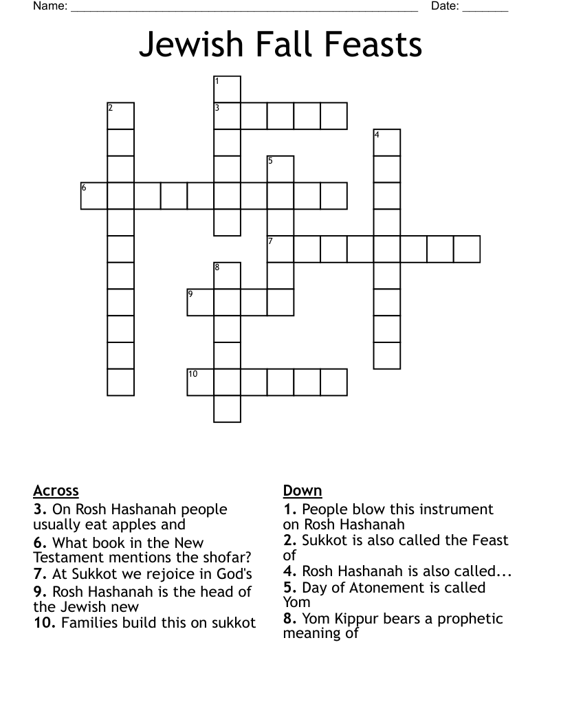Jewish Fall Feasts Crossword
