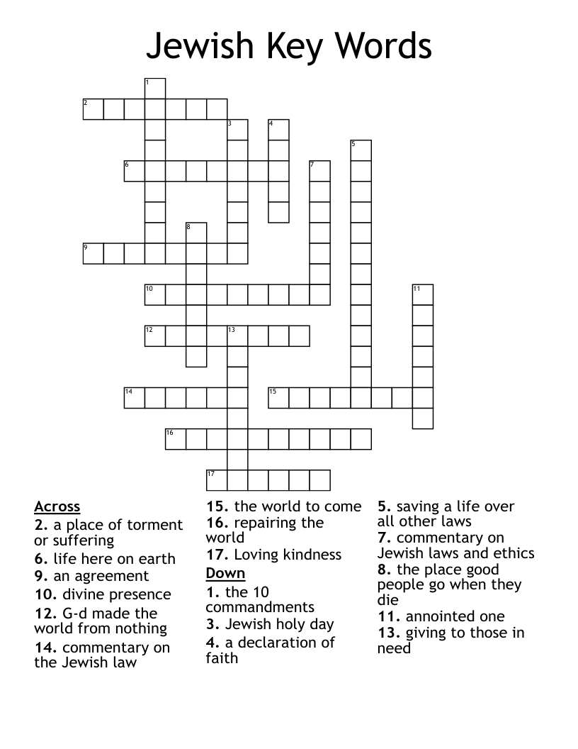 Jewish Key Words Crossword